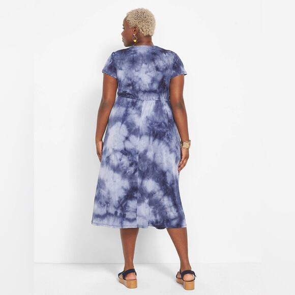 Lane Bryant Blue Tie Dye Stretch Knit O ring Wrap Cap Sleeve Dress 22 24 Petite - Picture 10 of 14